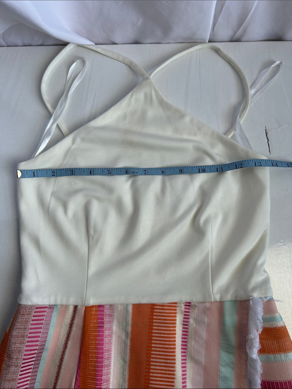 Hutch White Halter Mini Dress with Orange, Pink & Mint Striped Skirt - Picture 9 of 13